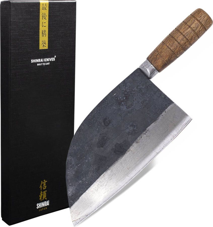 Shinrai Japan Koksmes 20 cm Mes Bruin hakmes met leren hoes Met Luxe Geschenkdoos