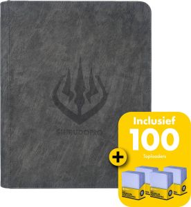 ShirudoPro Toploader Binder 216 pockets Toploader map grijs INCLUSIEF 100 TOPLOADERS Toploader binder Top loader map geschikt voor pokemon kaarten Pokemon kaarten verzamelmap met rits sluiting Geschikt voor 216 kaarten