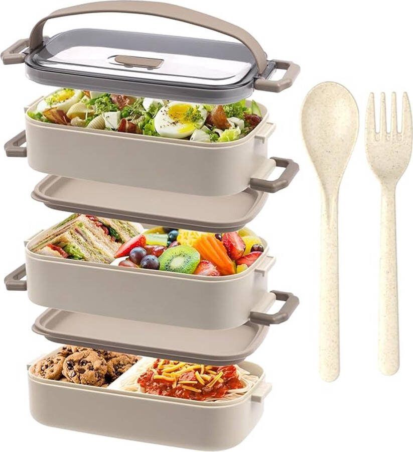 SHOP YOLO YOU ONLY LIVEONCE SHOP YOLO-lunchbox volwassenen-3 Laags Bento Box 2200ml -Lunchbox met 3 compartimenten Verstelbaar en Bestek -Lunchbox Lekvrij-BPA Vrij- Magnetronbestendig