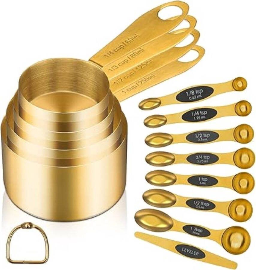 SHOP YOLO YOU ONLY LIVEONCE SHOP YOLO-maatlepels-12 stuks- 4 metrische maatbekers-8 dubbelzijdige magnetische maatlepels met hendel-roestvrijstalen keukenhulp voor droge en vloeibare ingrediënten