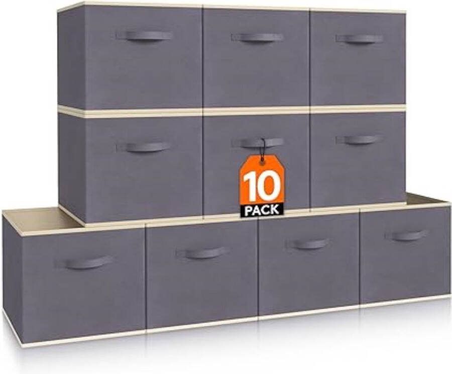 SHOP YOLO YOU ONLY LIVEONCE SHOP YOLO-opbergdozen-10-pack inklapbare kubus -26 5 x 26 5 x 28 cm-decoratieve opbergmanden-middelgrote opbergkratten- grijs