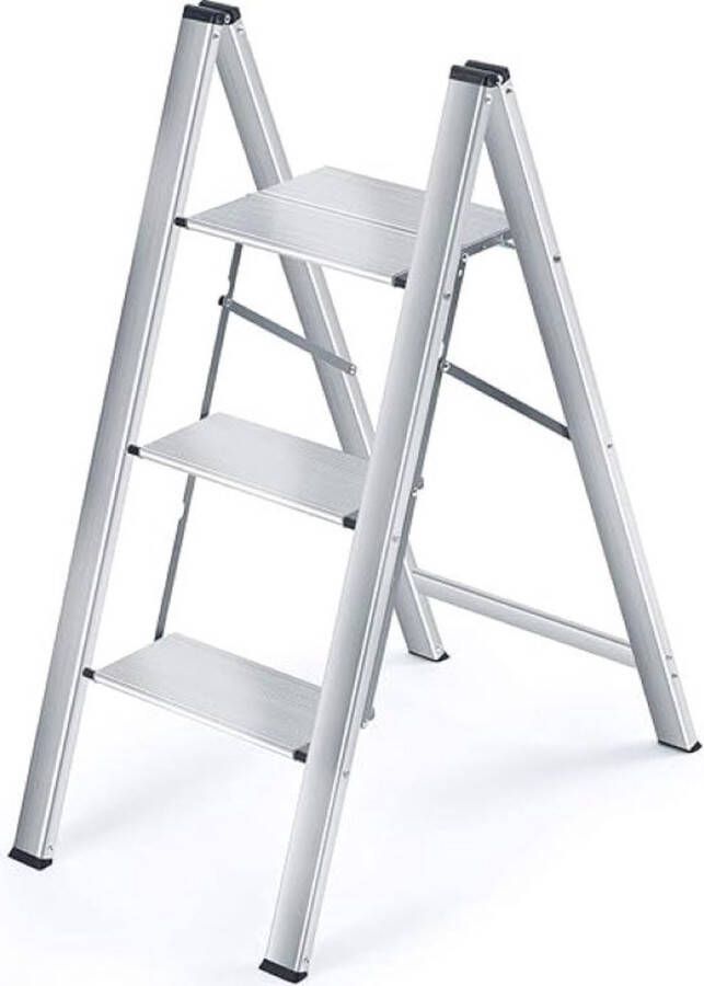 SHOP YOLO YOU ONLY LIVEONCE SHOP YOLO-trapladder met 3 treden-Aluminium Vouwladder Draagbare Slanke Opstapkruk Antislip Veiligheid-Opstapje Inklapbaar Trapje Opvouwbaar Huishoudelijke Stap Ladder voor-Zilver