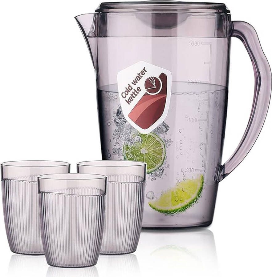 SHOP YOLO YOU ONLY LIVEONCE SHOP YOLO -Waterkan- 3 Kopjes 60 OZ 1 8 L-Waterkan Met Deksel- Ijstheekan-Waterkaraf-Kankan- Waterkan Met Handvat Voor Thee -Grijs