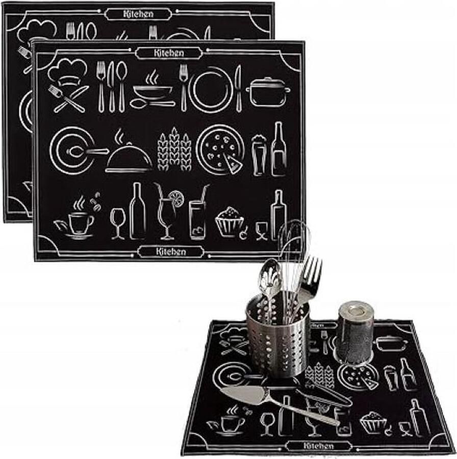 SHOP YOLO YOU ONLY LIVEONCE SHOP YOLO-Afdruipmat-Set Van 2 Droogmatten-40 X 46 Cm- Sneldrogend-Voor De Keuken Tafel placemats