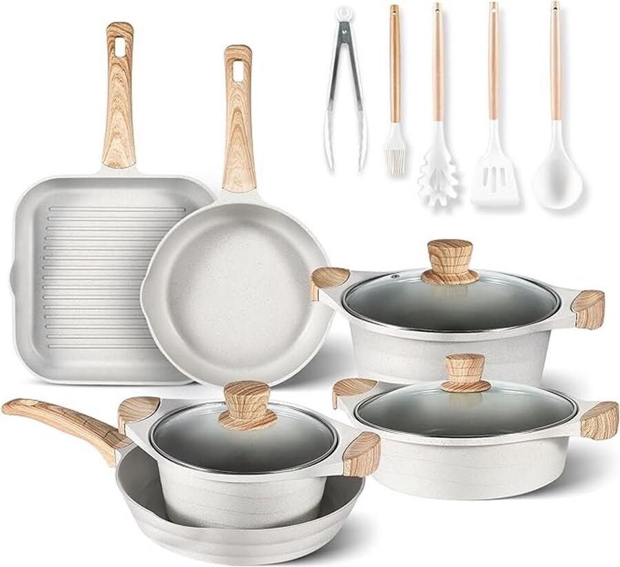 SHOP YOLO YOU ONLY LIVEONCE SHOP YOLO-Pannenset -aanbakpannen -anti-aanbaklaag inductie kookplaat pan set- 14-delige keuken kookgerei set-anti-aanbak koekenpan