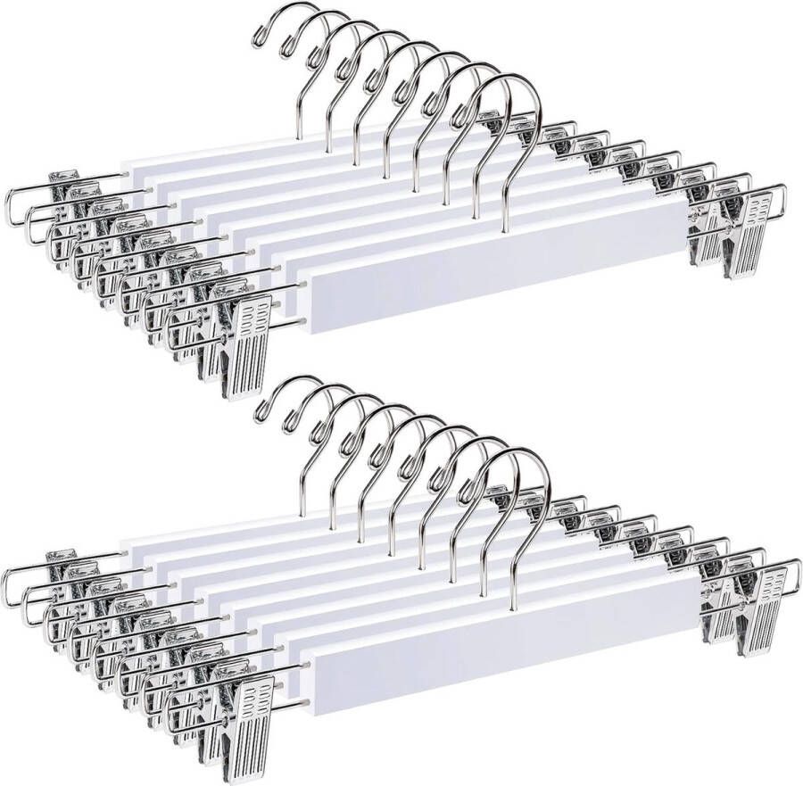 SHOP YOLO YOU ONLY LIVEONCE SHOP YOLOP-kleerhangers hout-20 stuks 36 cm witte-met antislip clips en draaibare haken-robuust en glanzend broekhangers