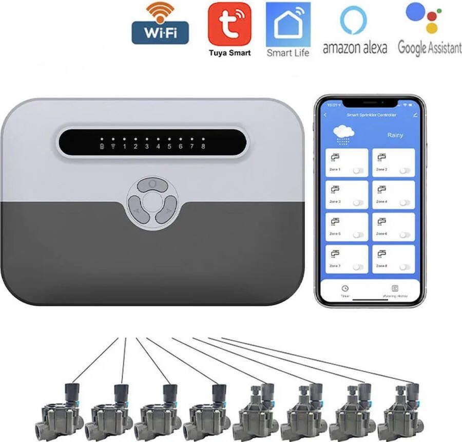 ShopbijStef Watertimer Automatisch Water Geven Besproeiingscomputer Wifi Bewateringstijd Voor Tuinwerk Met Google Smart Auto Water Timer Sprinkler Controller Wifi Slim Irrigatiesysteem Grijs