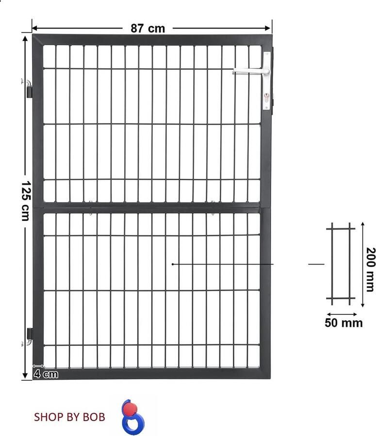 SHOPBYBOB HOP BY BOB Gegalvaniseerde stalen tuinpoort tuindeur hekpoort tuinpoort met slot handvat en sleutel 106 x 125 cm (l x h) grijze