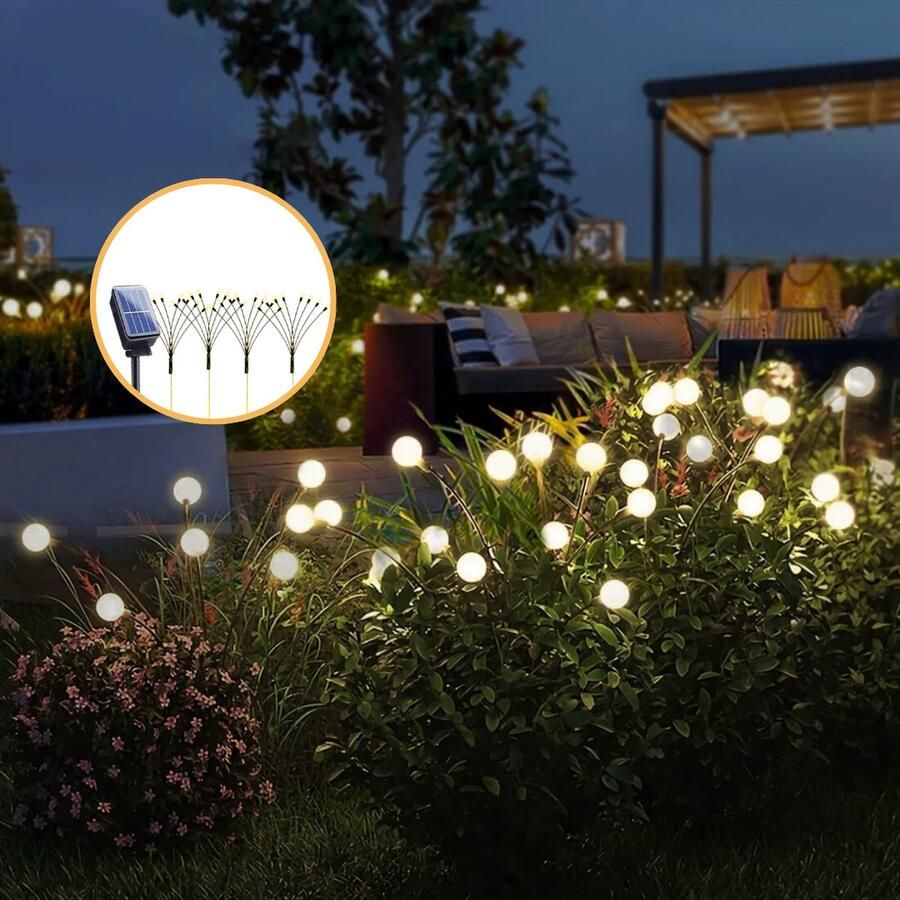 ShopForYou Solar Tuinverlichting Vuurvliegjes Buitenverlichting op Zonne Energie USB C Prikspots Sfeerverlichting Waterdicht 4x 8 pots