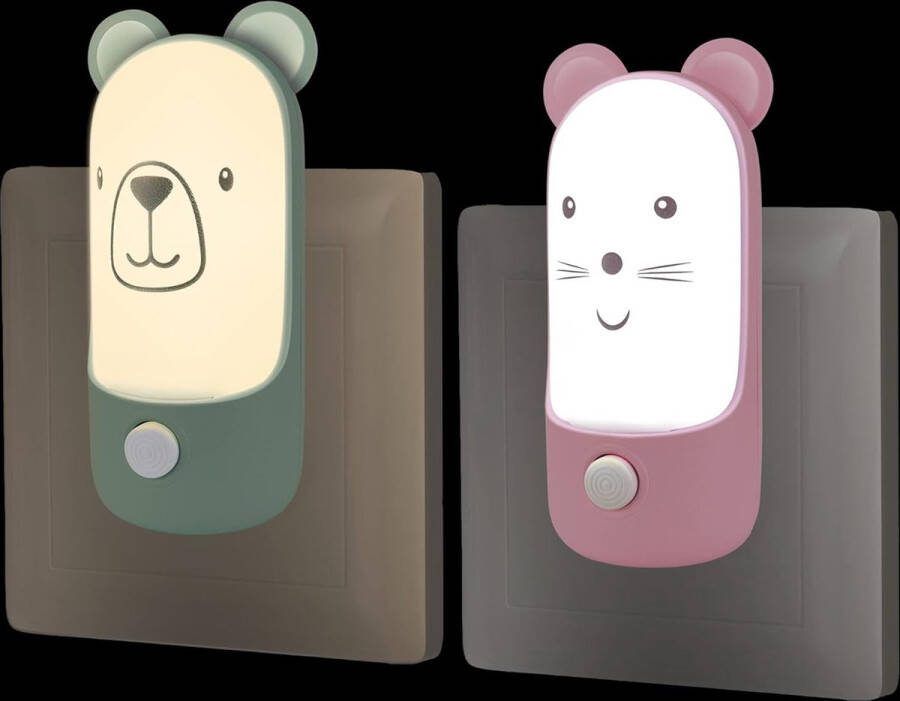 ShopHaven 2 Stuks Kinder Wandlampjes met Schakelaar Bear Nachtlamp Baby Kinderkamer Wandverlichting Geschikt voor Trappen en Gang Energieklasse F