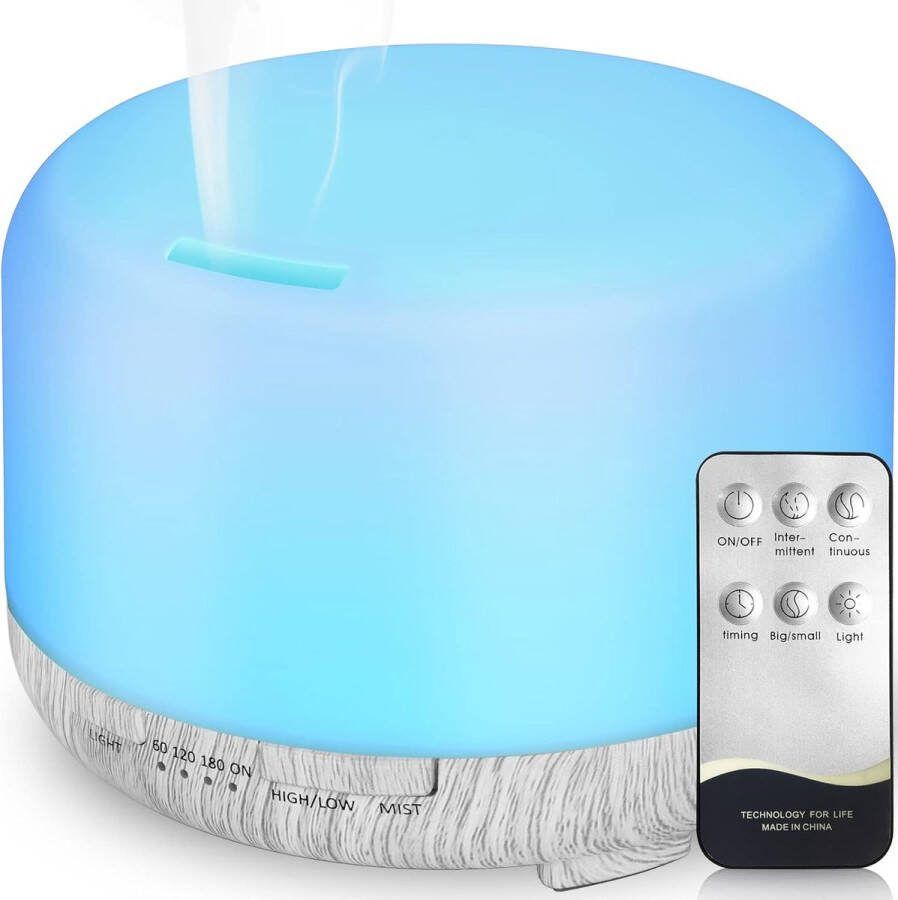 ShopHaven Aroma Diffuser 450ml Luchtbevochtiger met Timer Ultrasone Aromatherapie Diffuser LED met 7 Kleuren Voor Kantoor Yoga Spa Slaapkamer Wit