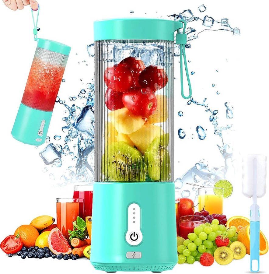 ShopHaven Draagbare Blender voor Shakes en Smoothies USB Oplaadbaar Grote Capaciteit 6 Hoog Snelheid Messen Persoonlijke Mini Reismixer voor Sappen Fruitmixer 450ml 4000mAh Groen