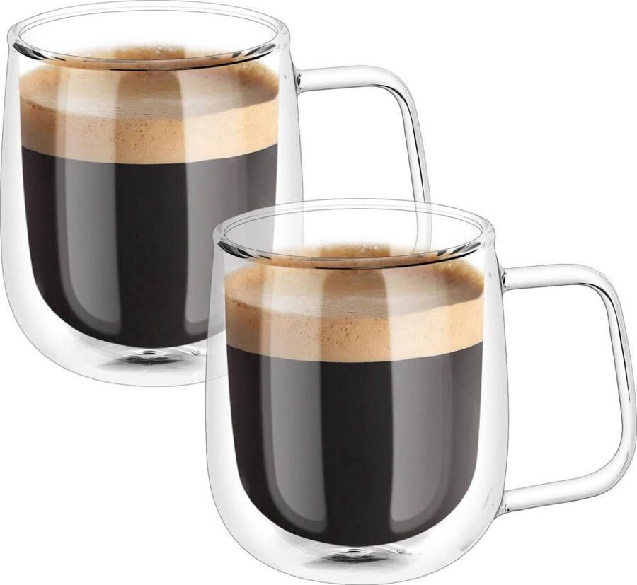 ShopHaven Dubbelwandige Koffiekopjes van Borosilicaatglas Cappuccino Kopjes Set Thermische Isolatie Vaatwasser- en Magnetronbestendig 250 ml Transparant Glas