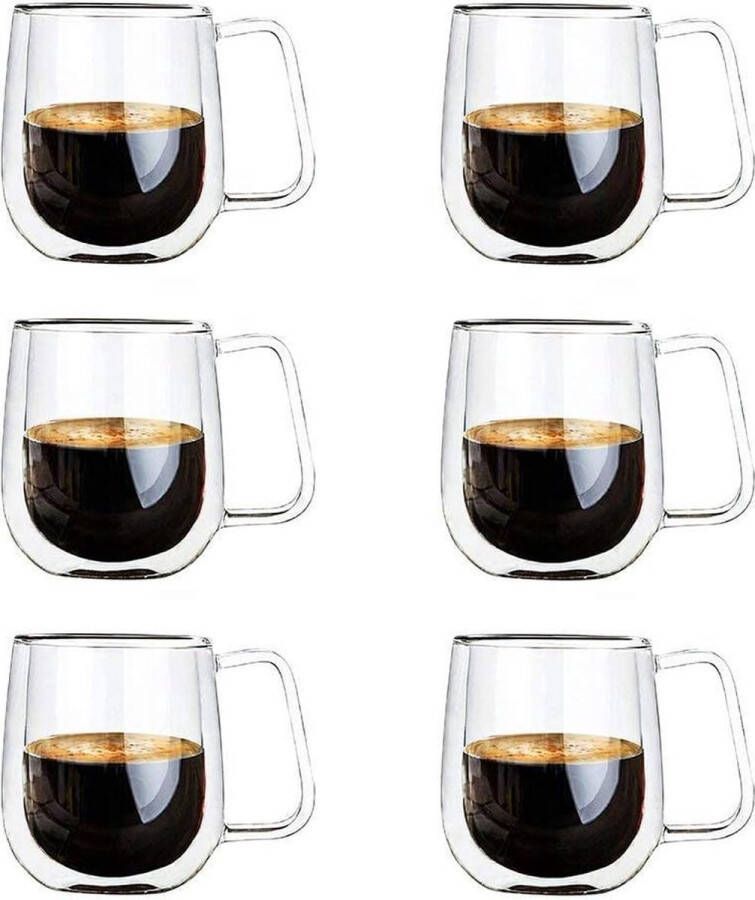 ShopHaven Dubbelwandige Koffiekopjes van Borosilicaatglas Cappuccino Kopjes Set Thermische Isolatie Vaatwasser- en Magnetronbestendig 250 ml Transparant Glas