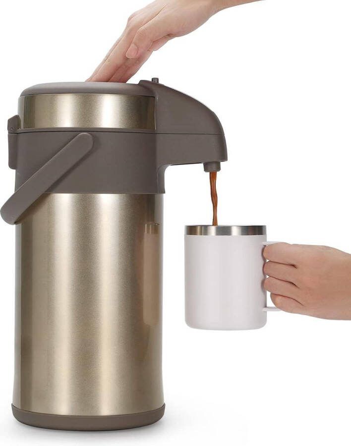 ShopHaven Dubbelwandige Vacuüm Thermoskan met Pompmechanisme Warme Koffiedispenser Draagbare Thermosfles Ideaal voor Thuis Kantoor en Onderweg Duurzaam Roestvrij Staal 1 Liter Capaciteit