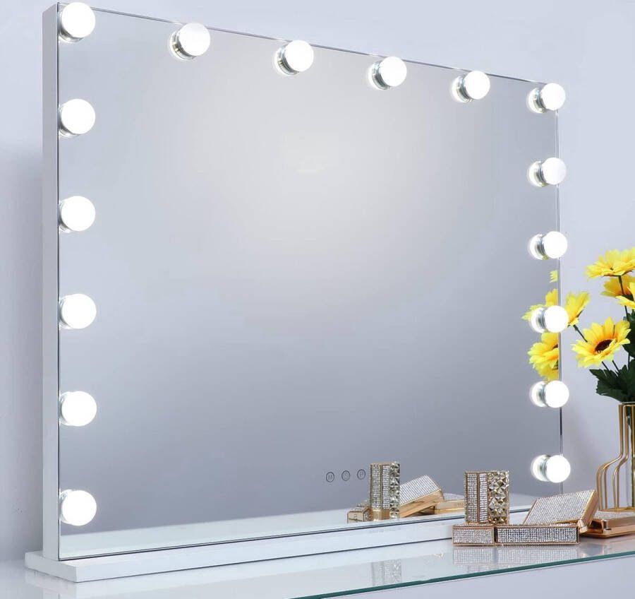 ShopHaven Hollywood-stijl Make-upspiegel met Instelbare Verlichting Professionele Spiegel voor Perfecte Make-up LED Licht met Vergrootglas Elegante Design Makkelijk te Installeren 16 Dimbare LED-lampen en 3 Kleuren