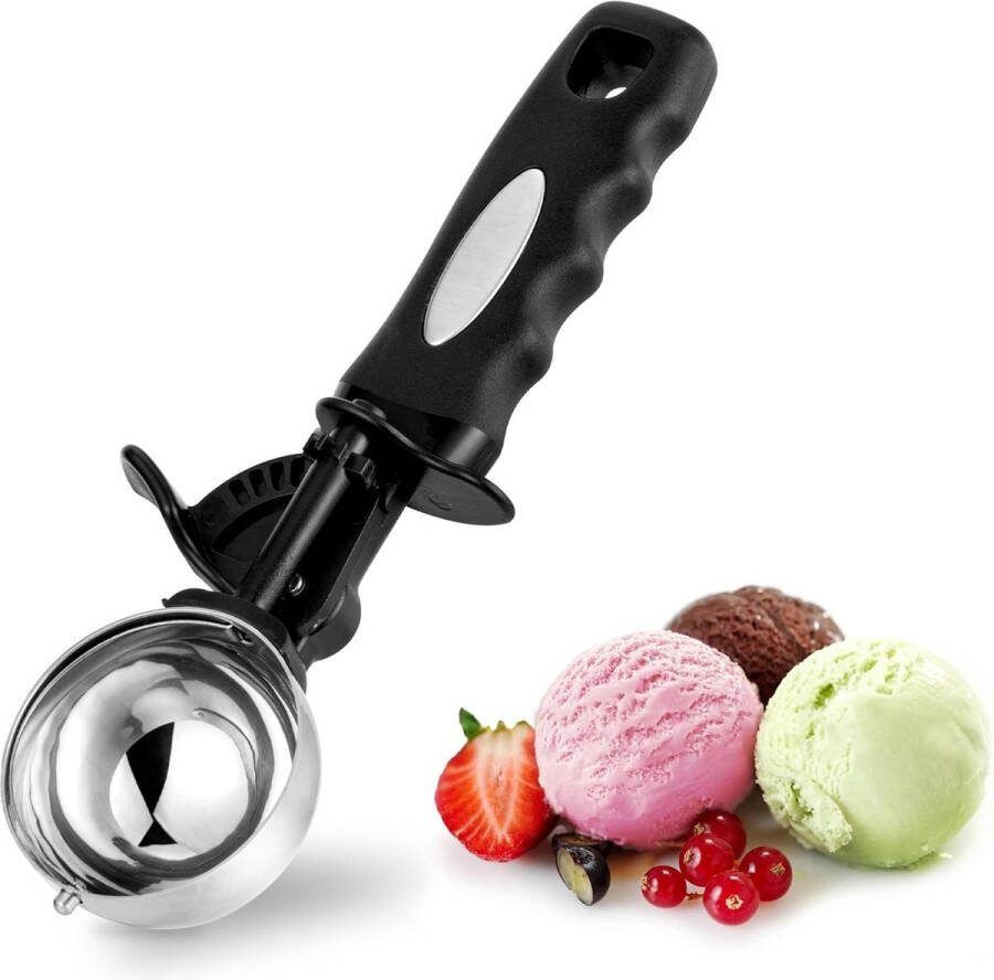 ShopHaven IJslepel 3 5 Eetlepels Koekjeslepel 55 mm Serveerlepel met Ergonomisch Handvat Baklepel voor Sundae Cupcake Deeg en Gehaktballen Zwart