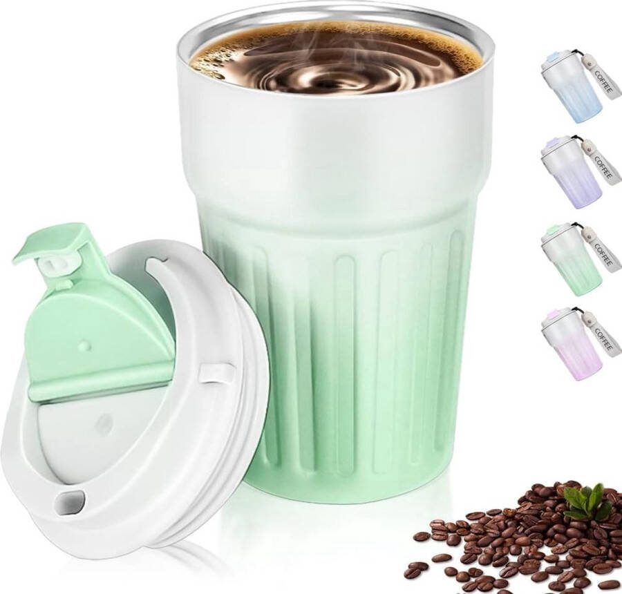 ShopHaven Isolerende Roestvrijstalen Koffiebeker met Deksel 400 ml Lekvrije Thermobeker voor Koffie Wijn Melk Ideaal voor Onderweg (Groen)