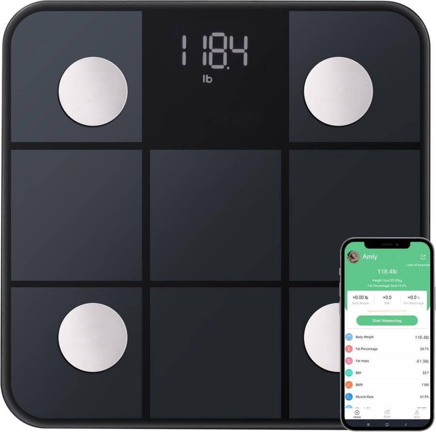 ShopHaven Lichaamsweegschaal met Lichaamsvetanalyse Bluetooth Connectiviteit Gezondheidsmonitor Slimme Weegschaal Testwinnaa
