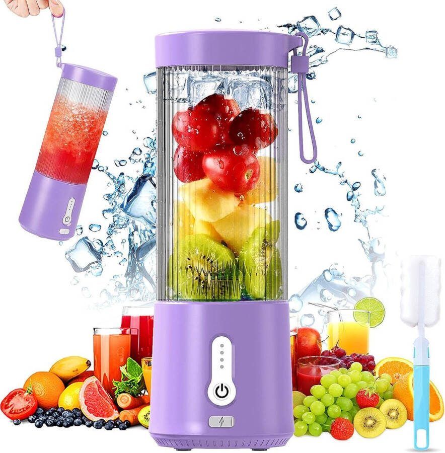 ShopHaven Mini USB Blender 450 ml 4000 mAh Oplaadbaar met 6 Roestvrijstalen Messen Persoonlijke Mixer Borstel Voor Smoothies Groenten en Fruit Thuis Camping en Reizen (Paars)