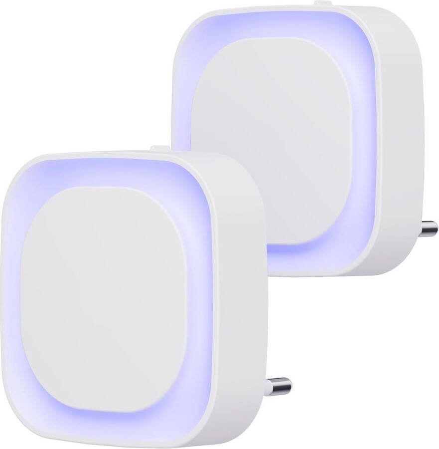 ShopHaven Nachtlamp met Schemersensor Set van 2 Automatische Aan Uit 3 Niveaus Helderheid Instelbaar Ideaal voor Kinderkamer Trappenhuis Slaapkamer Keuken Badkamer Blauw
