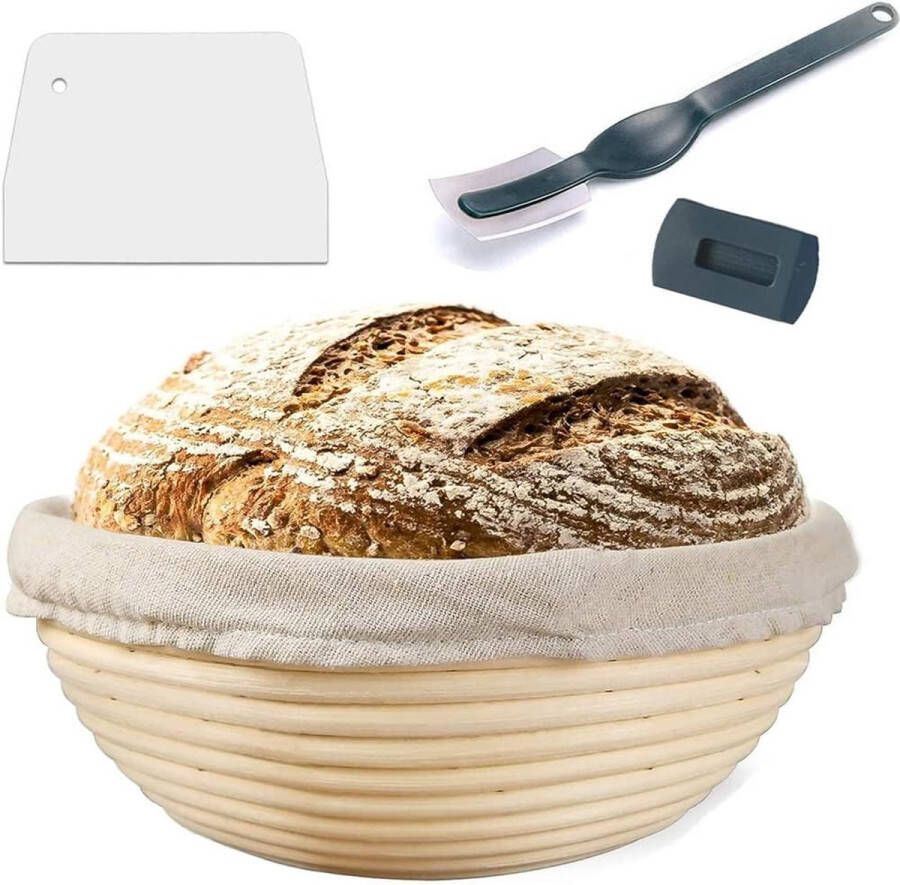 ShopHaven Natuurlijke Handgemaakte Rotan Rijsmand met Inbegrepen Deegschraper Traditionele Broodrijschaal voor Ambachtelijk Bakken Milieuvriendelijk Rijzen van Deeg Keukenaccessoire voor Perfecte Broden Authentiek Bakken Met Natuurlijke Materialen