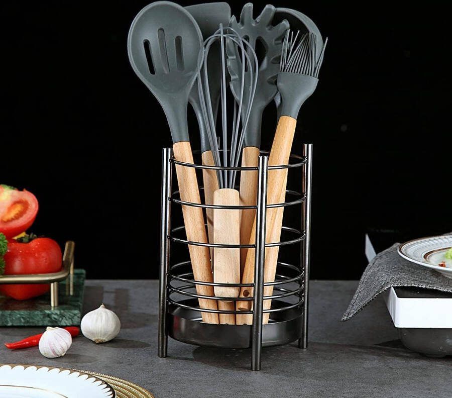 ShopHaven Roestvrijstalen Spatelpot Duurzaam Keukenorganisatie Accessoire voor Keukenhulpmiddelen en Utensils Ruime Countertop Organizer Titanium Coating Stijlvolle en Efficiënte Keukenopslag