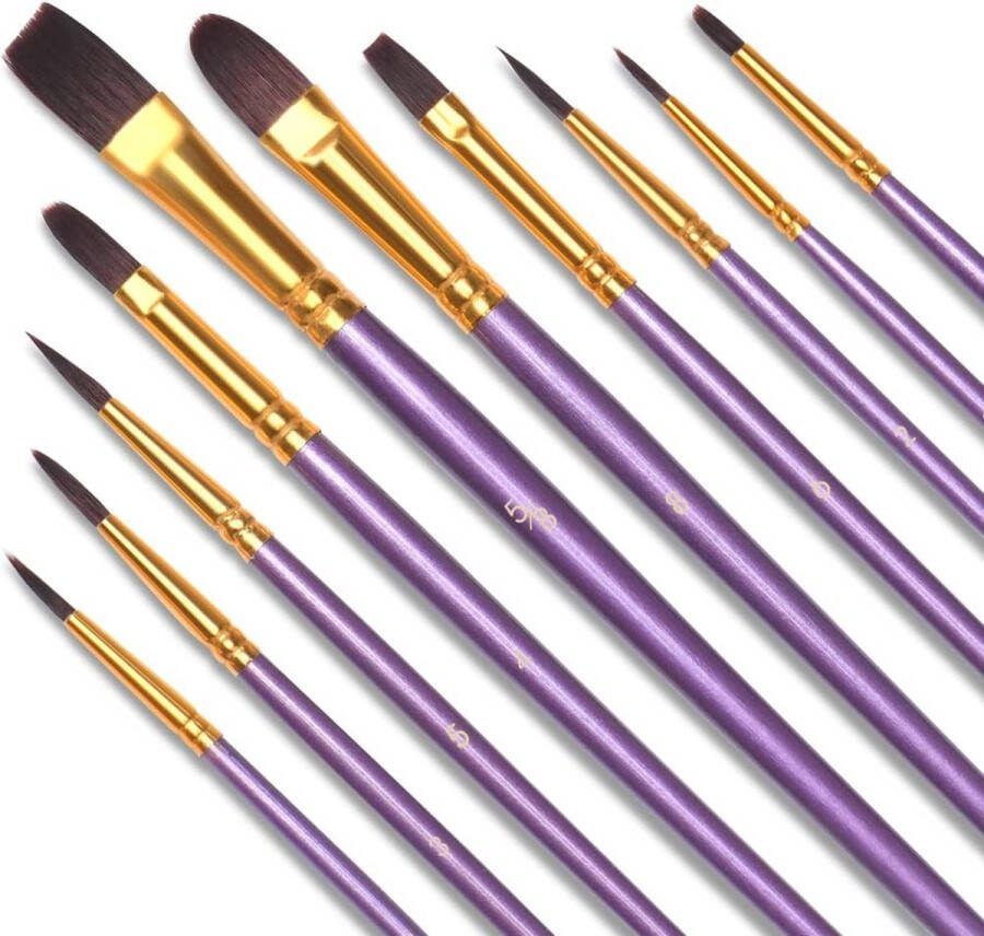 ShopHaven Schilderpenselen Set voor Volwassenen en Kunstenaars 10-delige Penselenset voor Aquarel- en Acrylschilderen Nylon Haren Houten Handvatten