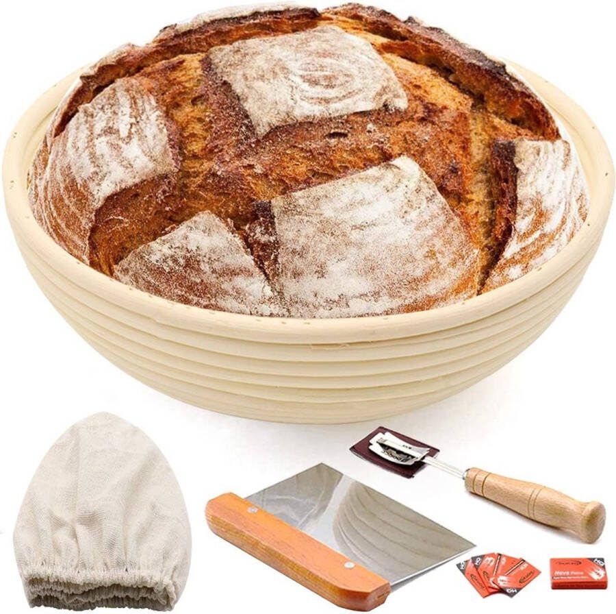 ShopHaven Set van Rijsmanden voor Brood Natuurlijke Rotan Broodmand Inclusief Deegschraper en Extra Cadeaus Ambachtelijk Brood Bakken Geschikt voor Verschillende Deegsoorten Professionele Resultaten Thuis Duurzaam en Multifunctioneel Bakgereedschap