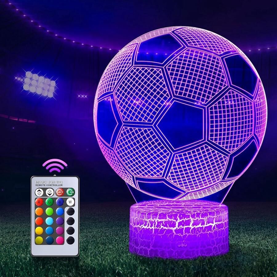 ShopHaven 3D Voetbal Nachtlampje Kleurenwissel met Afstandsbediening Perfect Verjaardags- en Kerstcadeau Voor Jongens en Meisjes Sfeervolle Slaapkamerverlichting