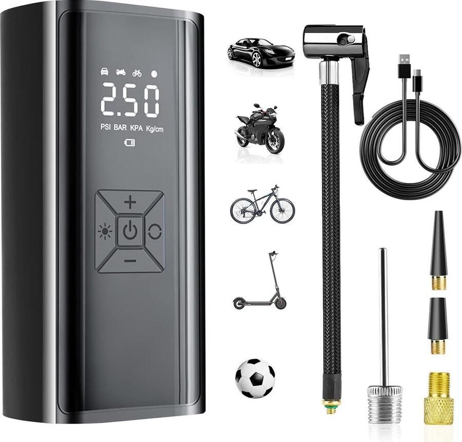 ShopHaven Elektrische Compressor met LCD-display Draagbare Mini Bandenpomp Snel en Efficiënt Voor Auto Motor Fiets en Meer