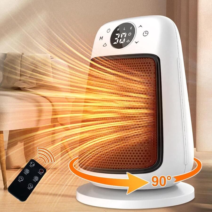 ShopHaven Elektrische Kachel met Afstandsbediening 90° Oscillatie Oververhittingsbeveiliging Krachtige Binnenverwarming Snelle en Efficiënte Verwarming Compact en Draagbaar Wit
