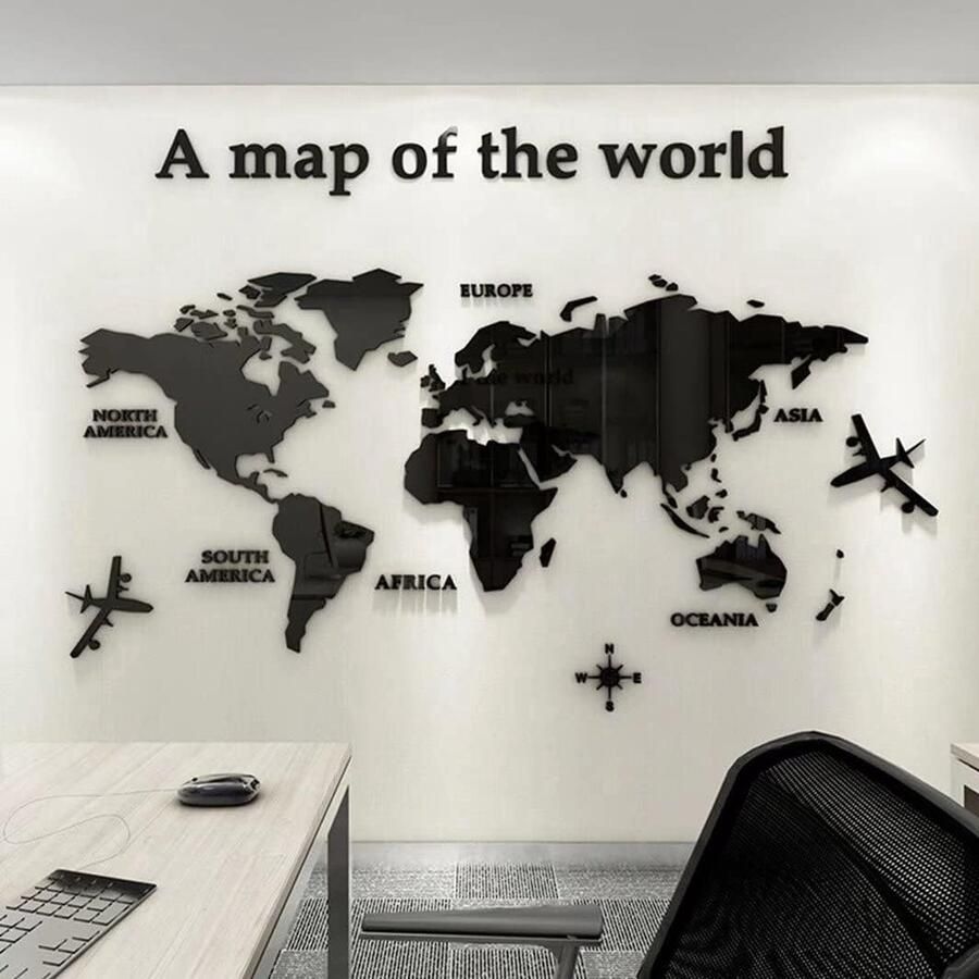 ShopHaven Gedetailleerde Wereldkaart Muursticker Educatieve Wanddecoratie Groot Formaat Nauwkeurige Kaartweergave Eenvoudige Bevestiging Kwalitatief Materiaal Stijlvolle Interieurdecoratie Formaat: 80x40cm