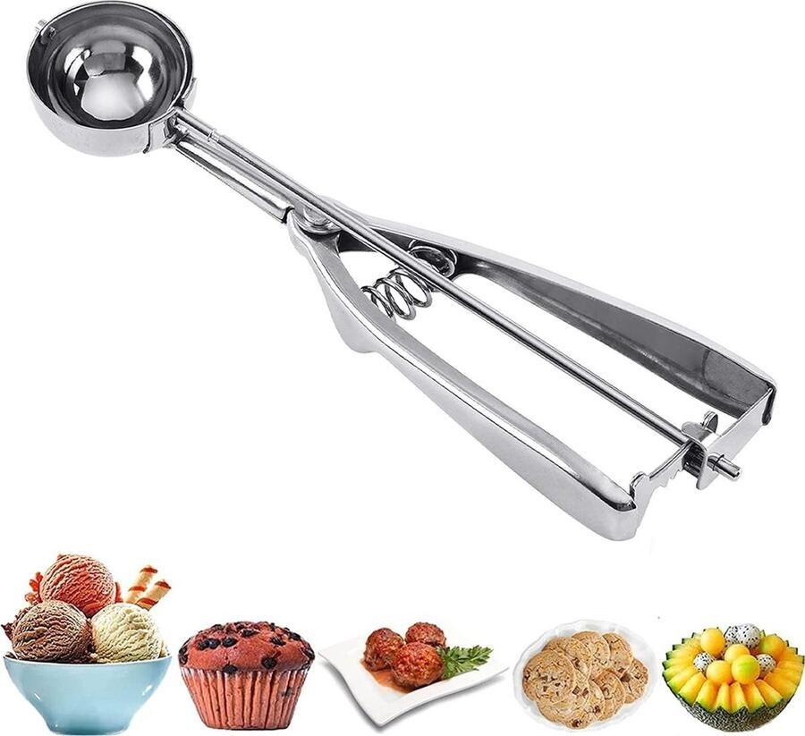 ShopHaven IJsschep en Koekjesschep met Portioneerder Roestvrij Staal Professioneel Antisliphandvat Multifunctioneel Dessert Portioneerder