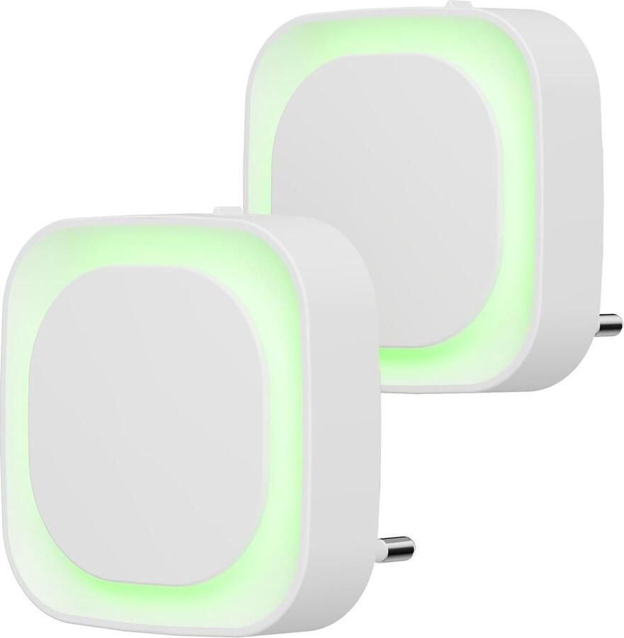 ShopHaven Nachtlicht Stopcontact met Schemersensor 2 Stuks Automatisch Aan Uit 3 Niveaus Helderheid Instelbaar Ideaal voor Kinderkamer Trap Slaapkamer Keuken Badkamer Groen