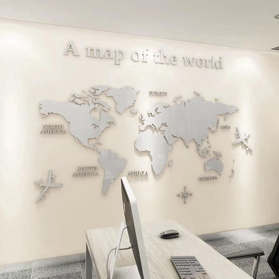 ShopHaven Wereldkaart Muurschildering Artistieke Wereldkaart Achtergrond voor Slaapkamer Multicolor Muursticker met Gedetailleerde Continenten en Landen Maatnaam: 180 * 100 cm Decoratieve Wanddecoratie met Educatief Element