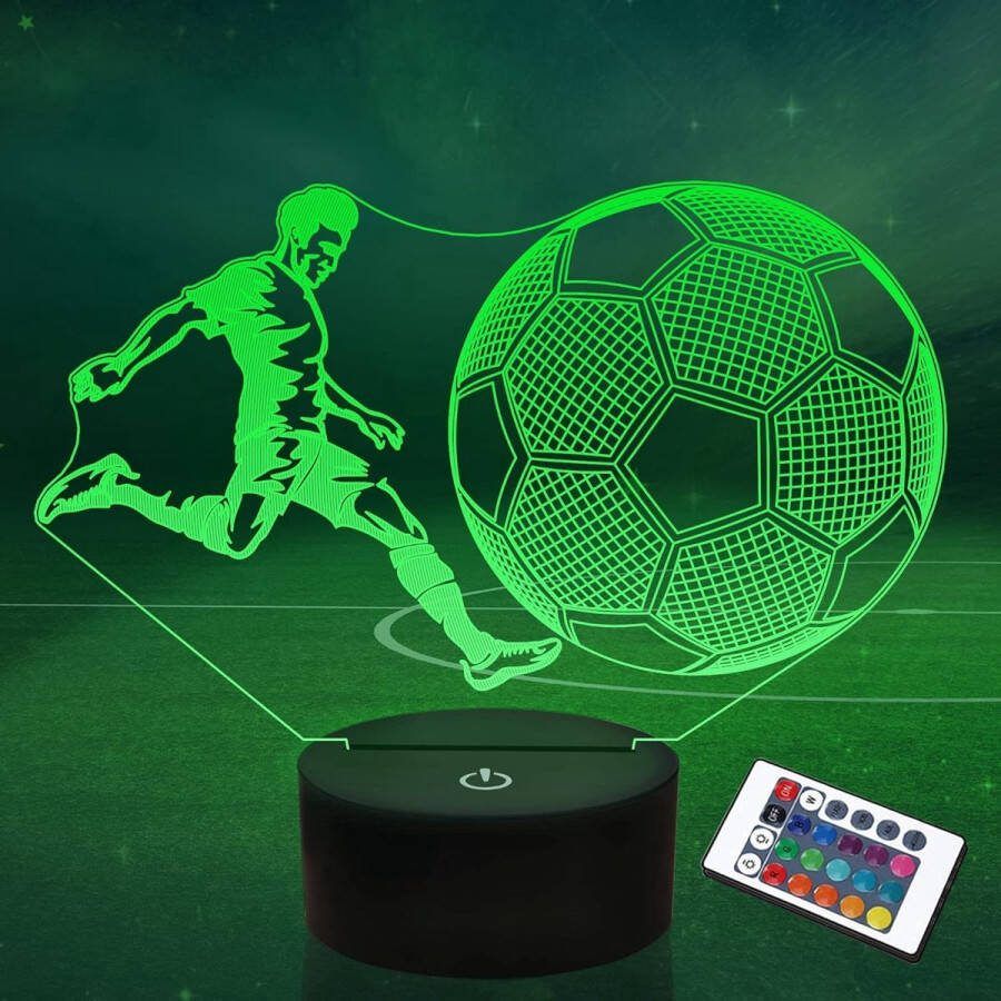 ShopHaven Voetbalgeschenken Nachtlampje met Afstandsbediening LED Verlichting Voetbal Design Slaapkamer Decoratie Kinderkamer Lamp USB Oplaadbaar