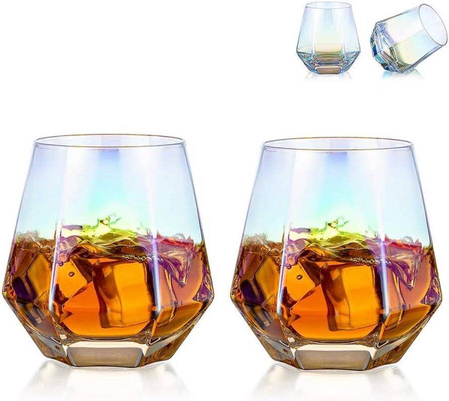 ShopHaven Whiskeyglazen Set van 2 Gekanteld Whiskeyglas 300 ml Water Sap Tumbler Modern Glaswerk voor Bourbon Rum Bar Schuine Scotch Glas Stijlvolle Whiskey Glazen