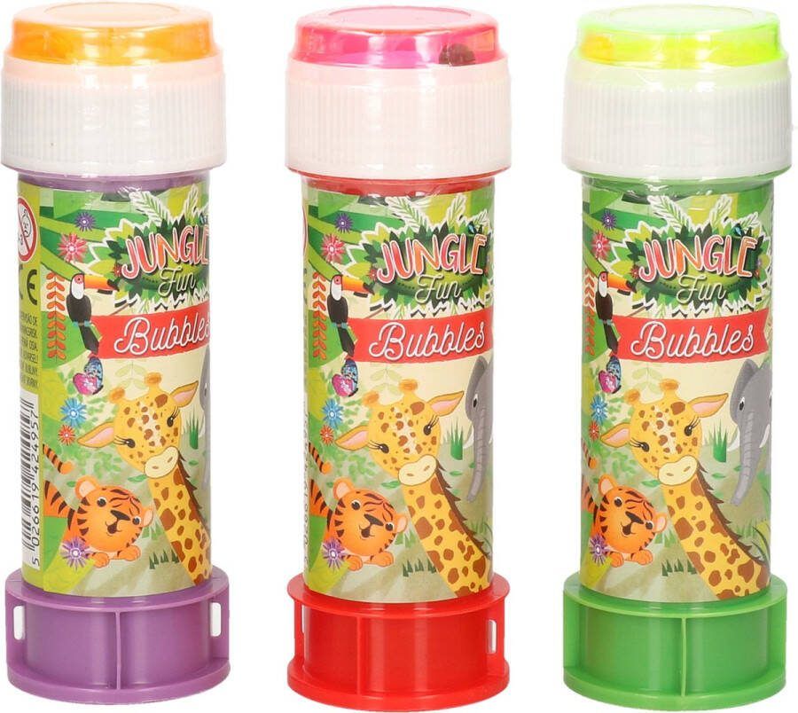 Shoppartners 10x Jungle safari dieren bellenblaas flesjes met spelletje 60 ml voor kinderen Uitdeelspeelgoed Grabbelton speelgoed