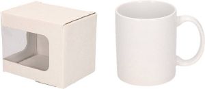 Shoppartners 12x Set van onbedrukte witte koffie mokken 300 ml met kartonnen opbergdoosjes met venster 12 x 9 cm