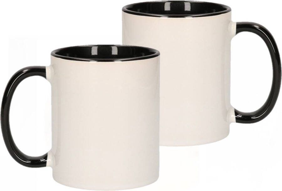 Shoppartners 12x stuks wit met zwarte blanco koffie mokken beker 300 ml