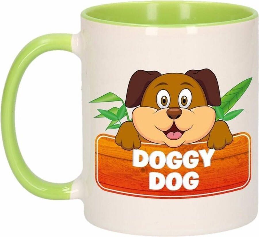 Shoppartners 1x Doggy Dog beker mok groen met wit 300 ml keramiek honden bekers