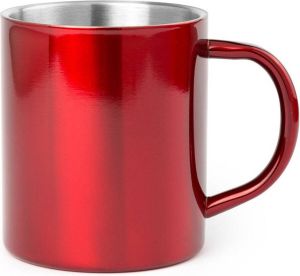 Shoppartners 1x Drinkbeker mok rood 280 ml RVS Rode mokken bekers voor onbijt en lunch
