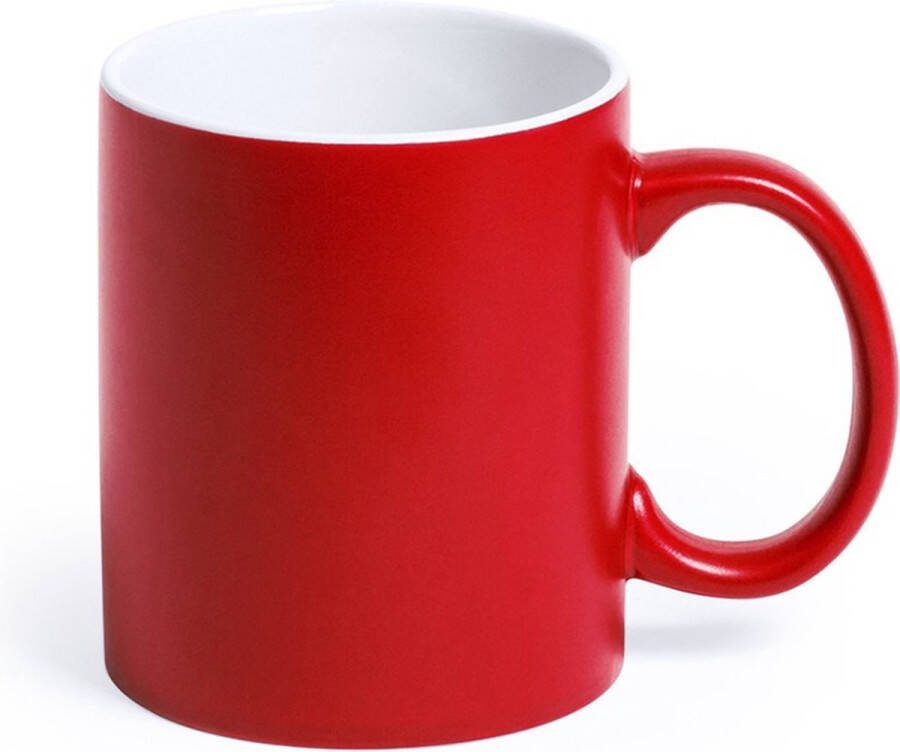 Shoppartners 1x Drinkbeker mok rood wit 350 ml Keramiek Rode mokken bekers voor onbijt en lunch