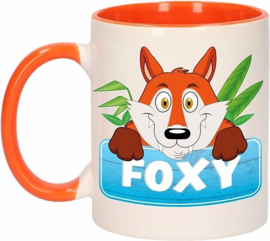 Shoppartners 1x Foxy beker mok oranje met wit 300 ml keramiek vossen bekers