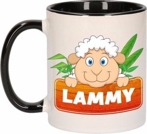 Shoppartners 1x Lammy beker mok zwart met wit 300 ml keramiek schapen bekers