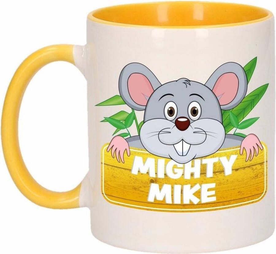 Shoppartners 1x Mighty Mike beker mok geel met wit 300 ml keramiek muizen bekers
