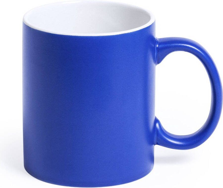 Shoppartners 1x stuks drinkbeker mok blauw wit 350 ml Keramiek Blauwe mokken bekers voor onbijt en lunch