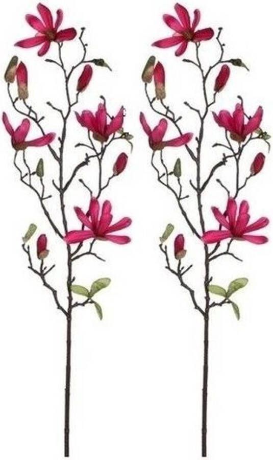 Shoppartners 2x Fuchsia roze Magnolia beverboom kunsttak kunstplant 80 cm Kunstplanten kunsttakken Kunstbloemen boeketten