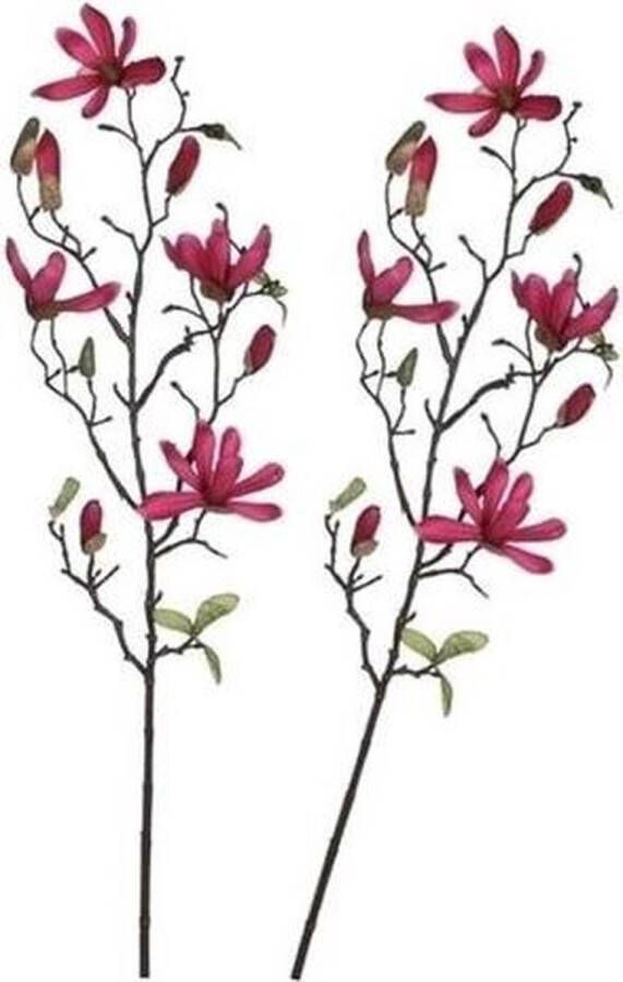 Shoppartners 2x Fuchsia roze Magnolia beverboom kunsttakken kunstplanten 80 cm Kunstplanten kunsttakken Kunstbloemen boeketten
